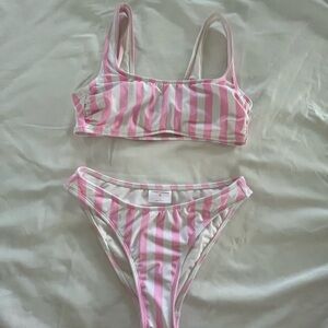 Stoney Cliver Pink and White Striped Bikini Set